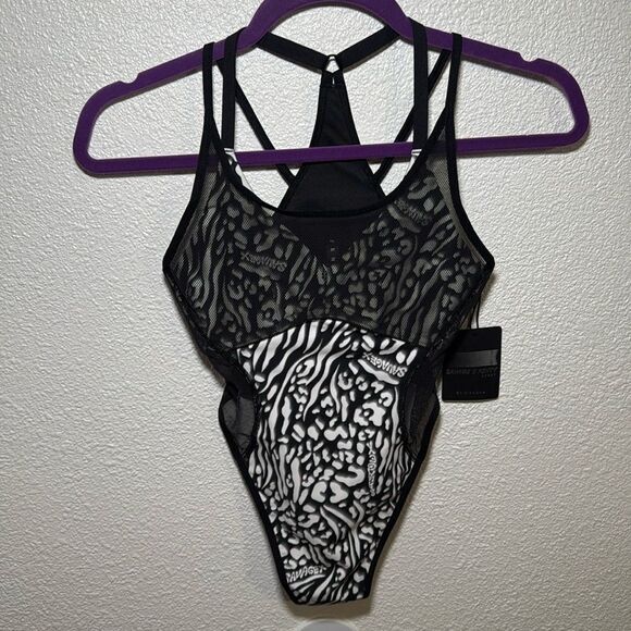NWT- SAVAGE x FENTY- 1-ON-1 BODYSUIT-BLACK CAVIAR X INSTINCTS PRINT-Size XS - Picture 6 of 16